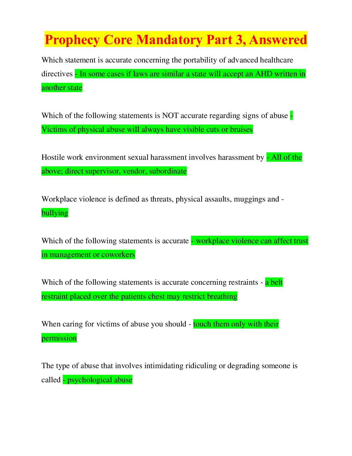 Preview image of Prophecy Core Mandatory Part 3, Answered document